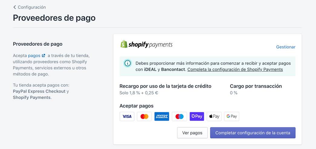 Configurar pagos con tarjeta en Shopify